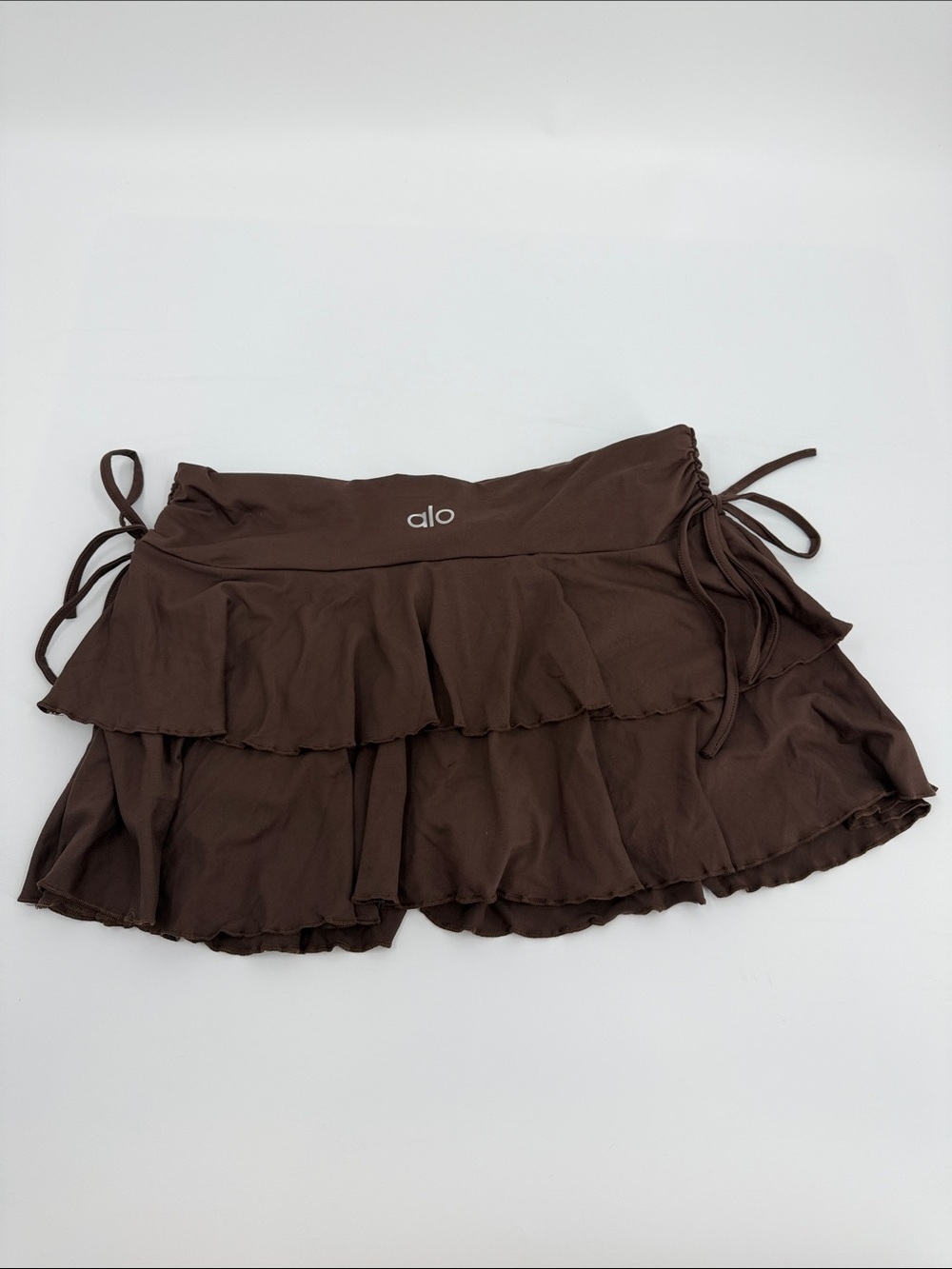 ALO Yoga Brown Ruffle Skort with Drawstring Sides